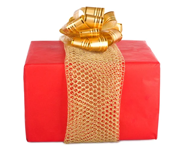 Holiday gift box decorated with ribbon isolated on white backgro — Stock Photo, Image