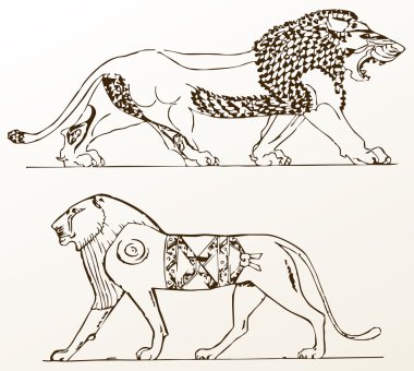 Heraldic ornament animals lions old isolated clipart