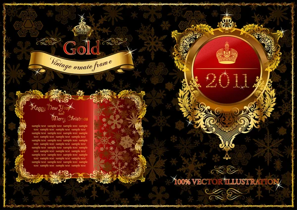 Boże Narodzenie złoty klatek kwiecisty 2011 — Wektor stockowy