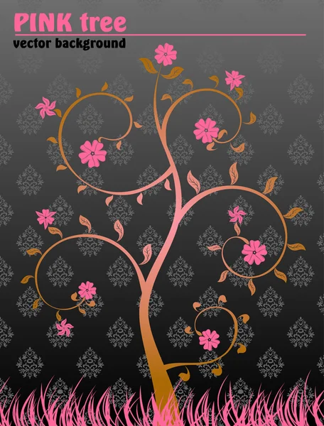 फूलों का पेड़ पृष्ठभूमि काले गुलाबी विंटेज — स्टॉक वेक्टर
