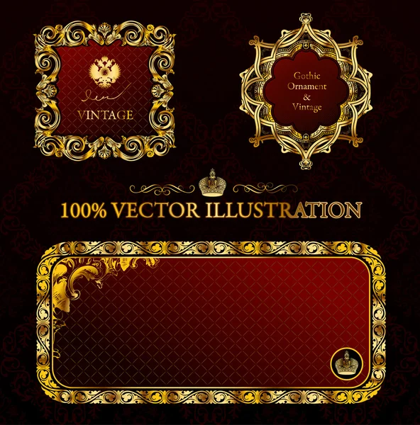 Glamour vintage gold rámeček dekorační červená černá — Stockový vektor
