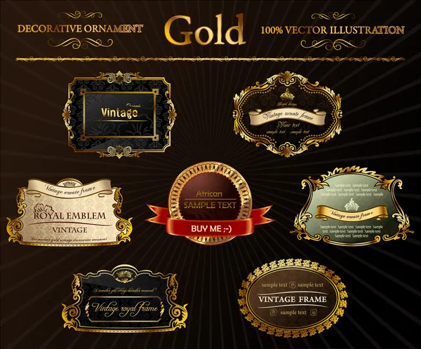 Set de vectores vintage. Marcos de oro etiqueta decorativa — Archivo Imágenes Vectoriales