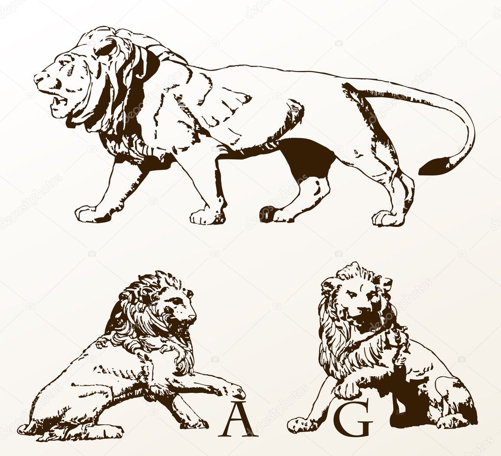 Heraldic animals lions old isolated
