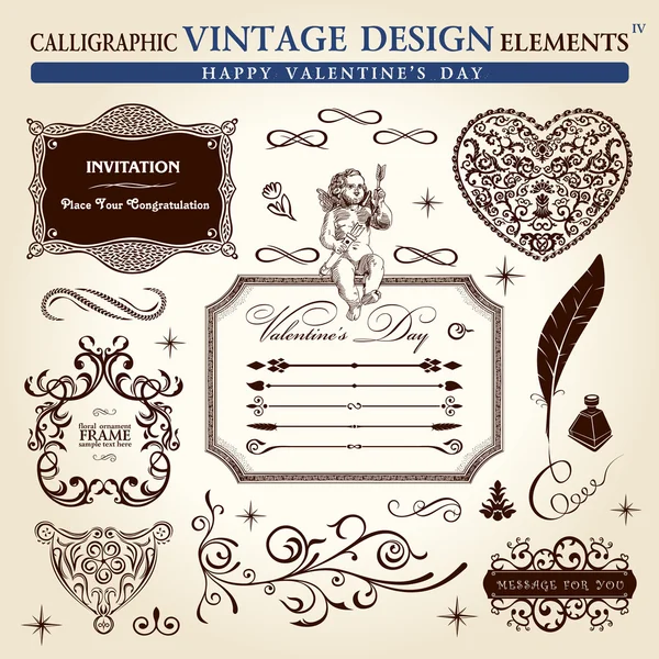 Kalligrafische Elemente Vintage Ornament Set. glücklicher Valentinstag — Stockvektor