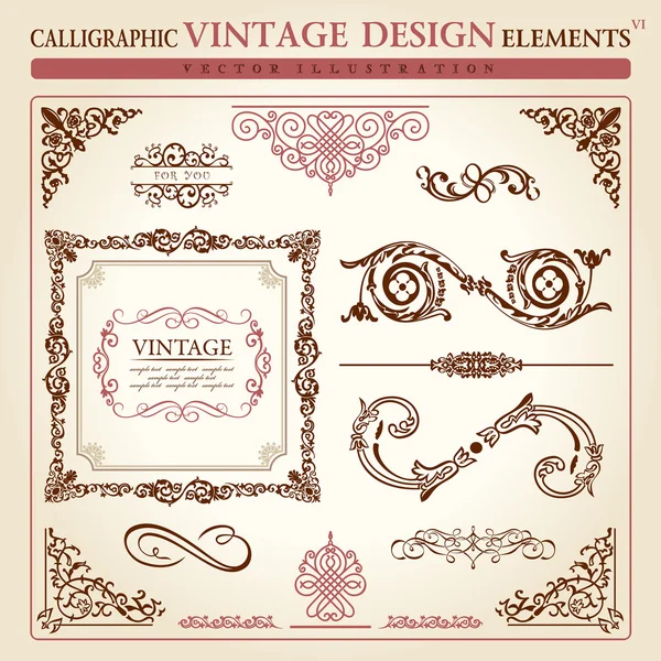 Calligraphic elements vintage ornament set. Vector frame — Stock Vector
