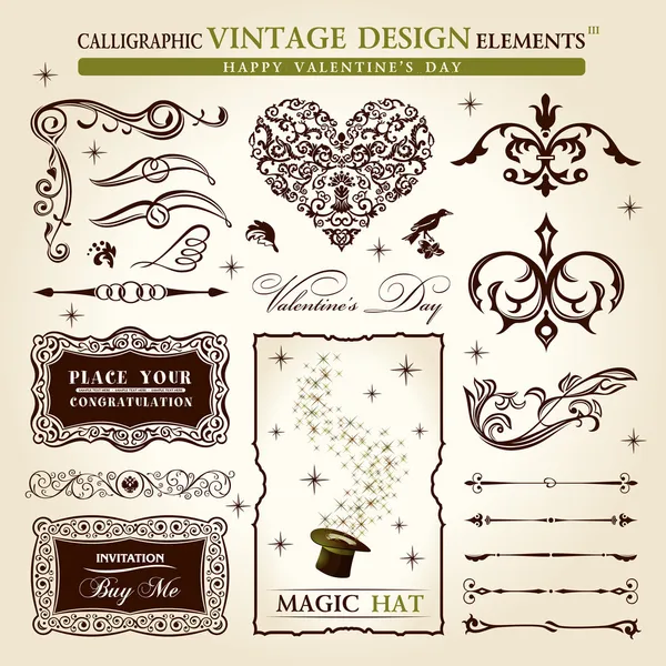 Kalligrafische elementen vintage vector set. dag van de gelukkige Valentijnskaart — Stockvector