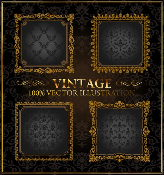 Vektor Vintage Gold Frames Ornament Set Label — Stockvektor