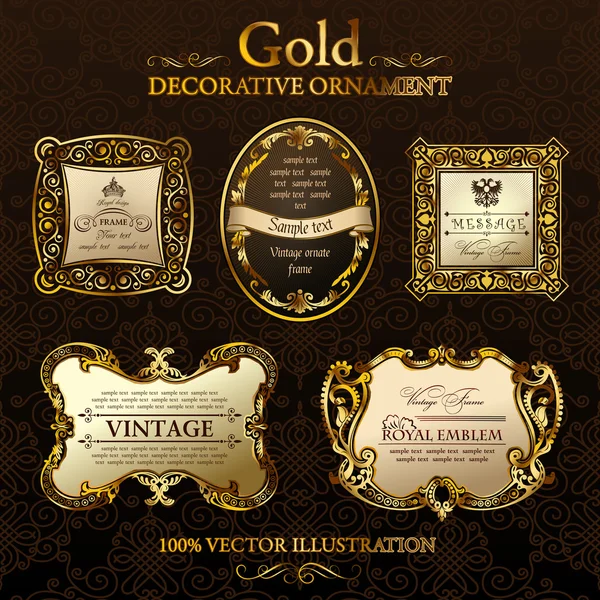 Marcos de decoración vintage. Etiqueta ornamento oro — Archivo Imágenes Vectoriales