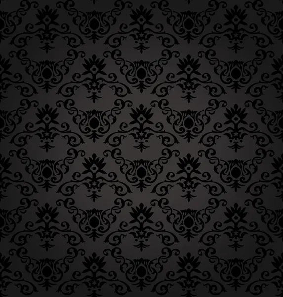 Negro patrón floral inconsútil — Vector de stock