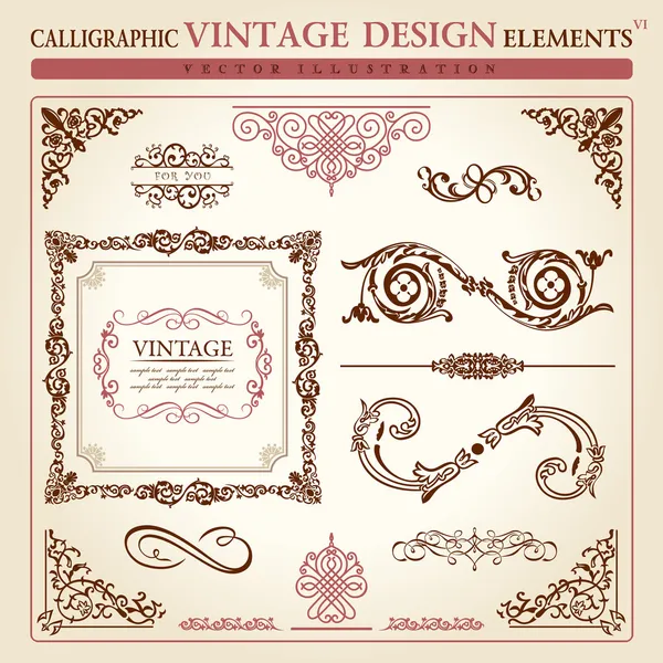Elementi calligrafici set di ornamenti vintage. Telaio vettoriale Grafiche Vettoriali