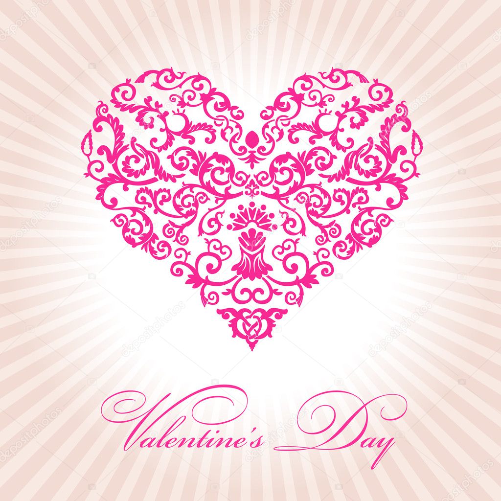Abstract floral heart valentine day pink vector illustration