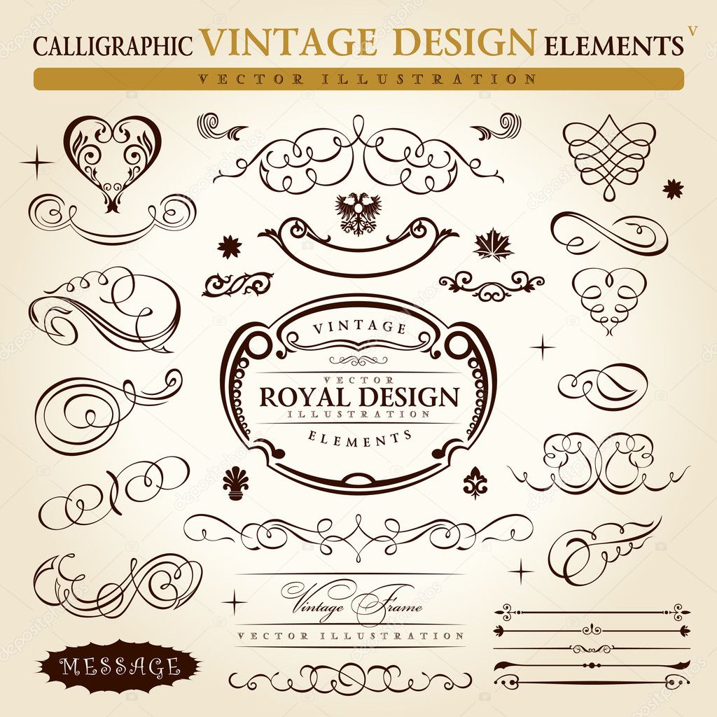 Calligraphic elements vintage ornament set. Vector frame ornamen