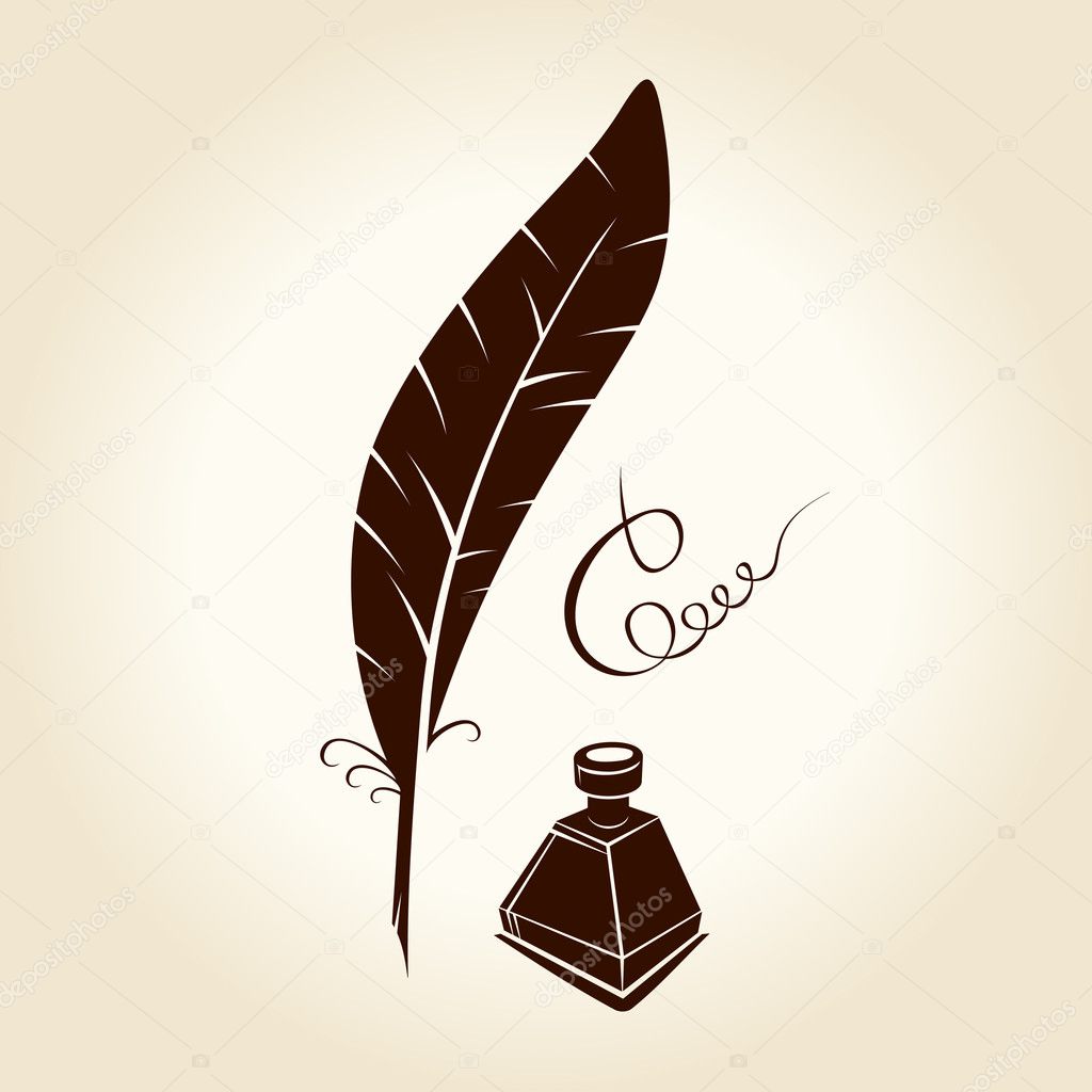 Feather pen ink calligraphic letter vector illustration