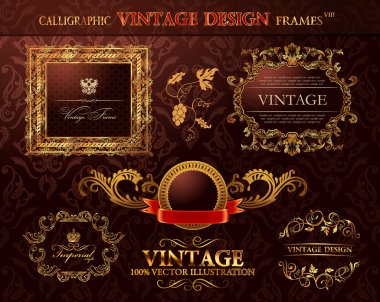 Vintage gold frames ornament set. Vector element decor clipart