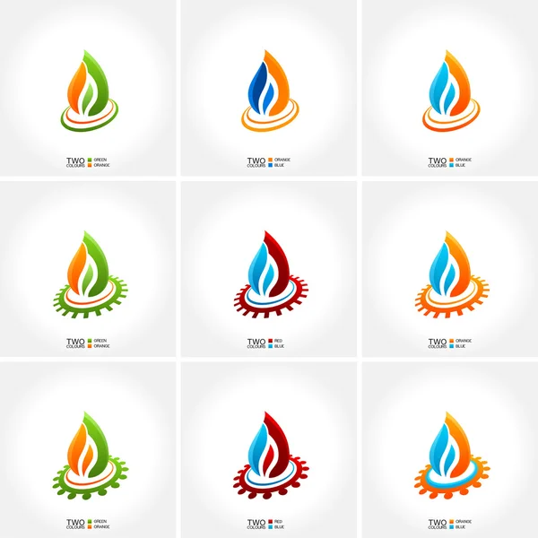 Vector negocio emblema fuego agua set icono — Vector de stock