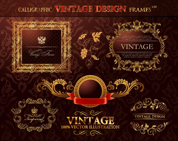 Vintage marcos de oro conjunto de adornos. Decoración del elemento vectorial — Archivo Imágenes Vectoriales