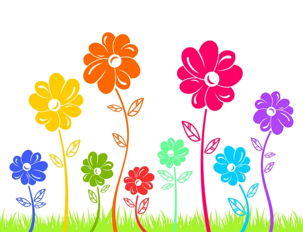 Barvy květů na zelené trávě, samostatný — Stockový vektor