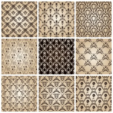 Seamless vintage backgrounds set brown baroque wallpaper clipart