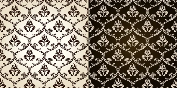 シームレスなビンテージ背景黒茶色のバロック様式のパターン — ストックベクタ