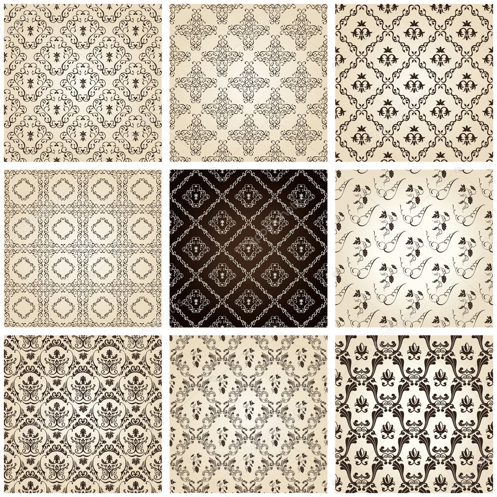 Seamless vintage backgrounds set brown baroque Pattern