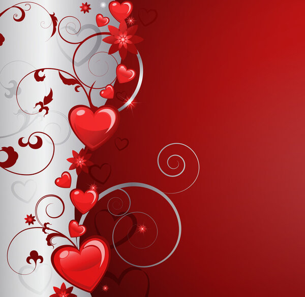 Vector illustration of Valentine's Day with hearts and floral pattern