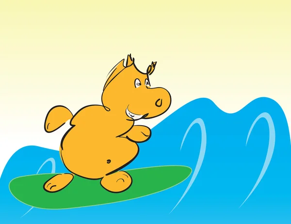 Hippo på surfbräda — Stock vektor