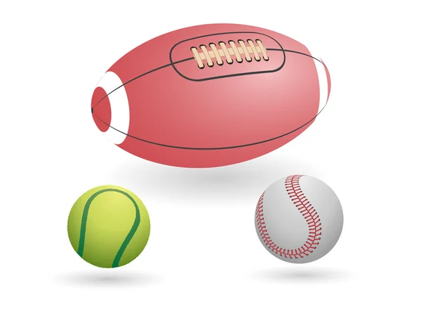 Vector Sport Ball Set Tennis Baseball American Football Balls — Stock Vector