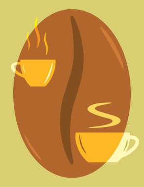 Perfect logo with coffee and cappuccino cups on coffee bean background clipart
