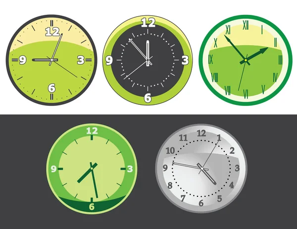 Ensemble Horloges Avec Différentes Heures Jour Nuit Fichier Vectoriel Eps — Image vectorielle