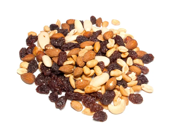 stock image Heap of seeds and raisins isolated on white