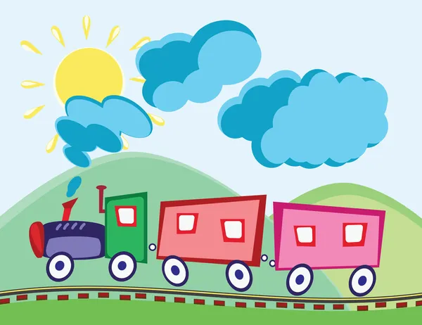 Locomotive à vapeur et chariots — Image vectorielle