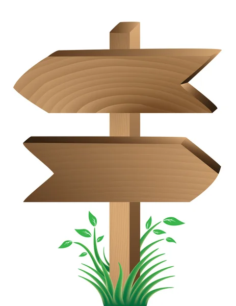 Panneau en bois, herbe et feuilles — Image vectorielle