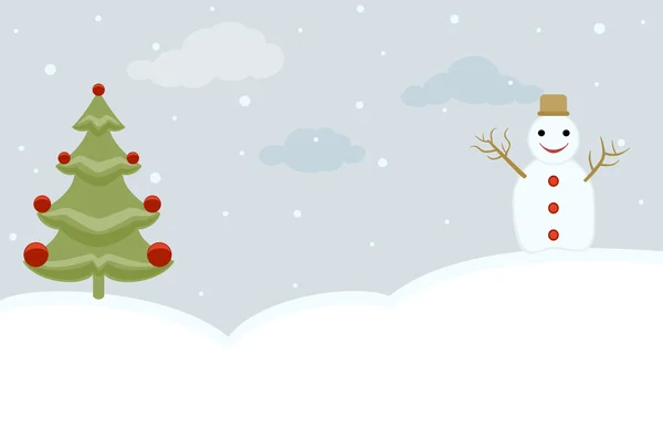 Bonhomme de neige et arbre de Noël — Image vectorielle