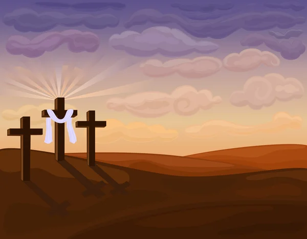 宗教复活节-十字架上钉死在各各他山 — 图库矢量图片