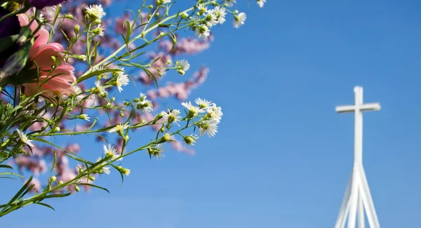 stock image Easter resurrection - spring blossom and cross