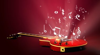 Electric guitar with music notes flowing clipart