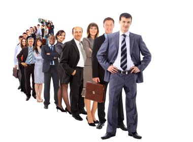 Business man and his team isolated over a white background clipart