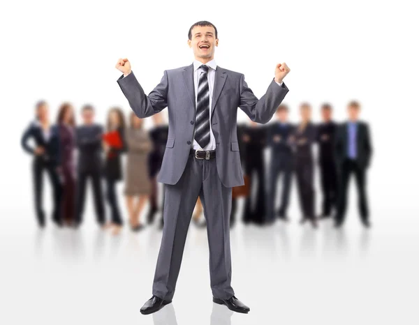 One very happy energetic businessman with his arms raised Royalty Free Stock Images