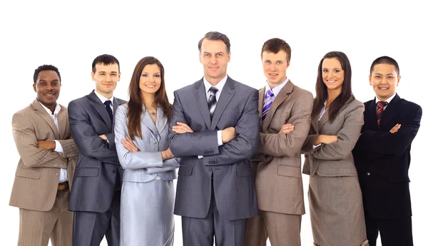 Equipe de negócios e um líder - Homem de negócios maduro com seus colegas no — Fotografia de Stock