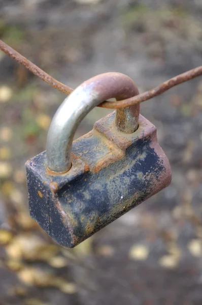 Old Padlock on Rusty Wire — Stock Photo, Image