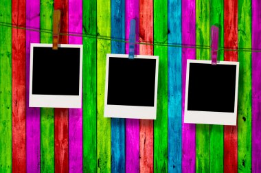 Blank Polaroids Hanging on Clothes Line clipart