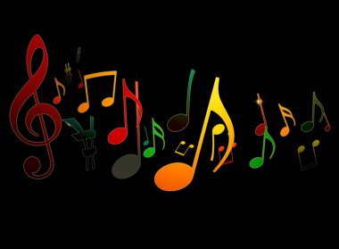 Dancing Music Notes on Black Background clipart