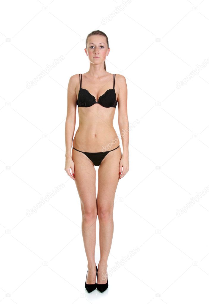 Beautiful full body brunette beauty woman in sexy underwear Stock