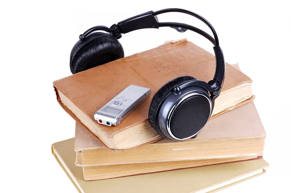 Headsets Pile Books — Stock Photo, Image