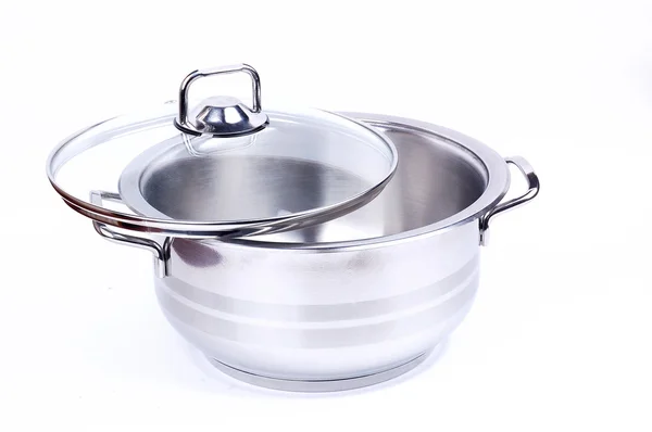 Metallic pan on a white background — Stock Photo, Image