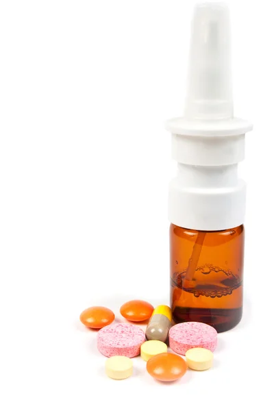 Nosa spray i tabletki varicoloured — Zdjęcie stockowe