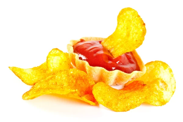Chips und Tomatenketchup — Stockfoto