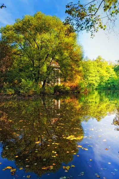 Осенний пейзаж с прудом — стоковое фото