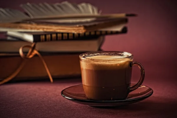 stock image Still life with books and cup of coffee