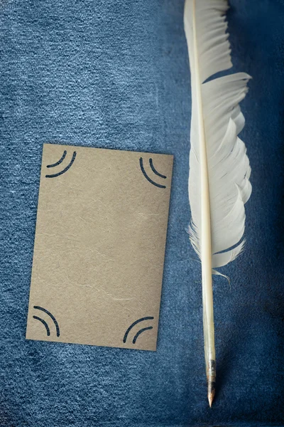 羽ペンを白で隔離されるアンティーク ブルー ベルベットの写真アルバム — ストック写真